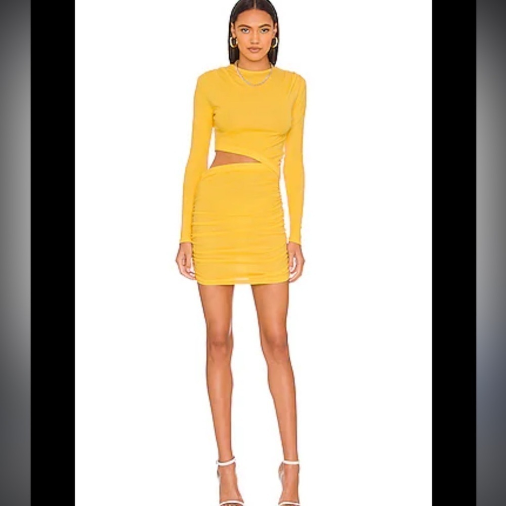 NWT Monrow Bright Yellow Ribbed Longsleeve Cutout Mini Dress
